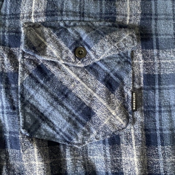 QUIKSILVER REGULAR FIT BUTTON DOWN FLANNEL HOODIE BLUE GRAY MENS SMALL - Picture 8 of 8